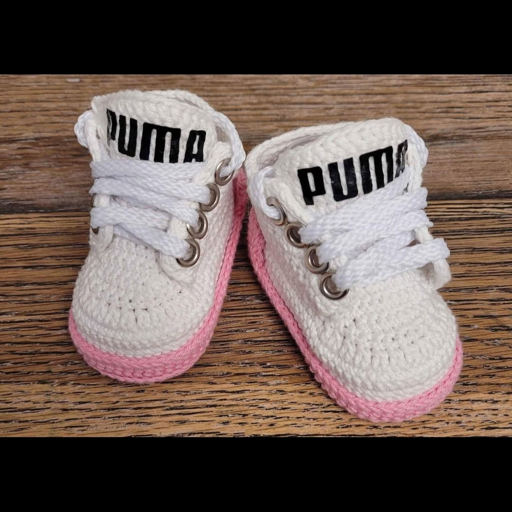 Puma Baby Crochet Sneakers - White and Pink